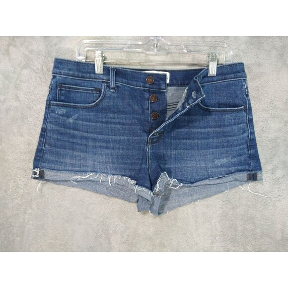 Abercrombie Fitch Shorts Womens 14 Blue Denim High Rise Cut Off Button Fly - Picture 1 of 10